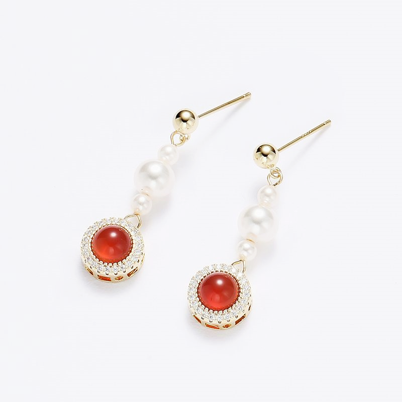 Vintage red agate earrings long high-end earrings