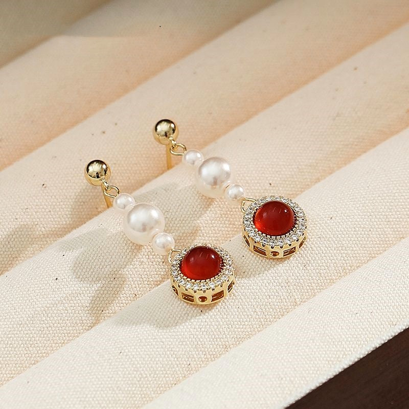 Vintage red agate earrings long high-end earrings