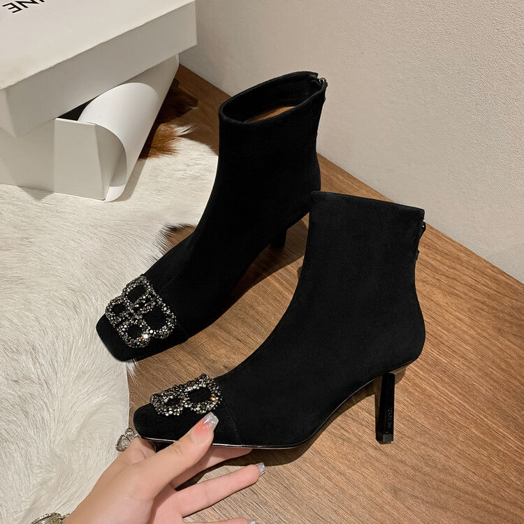 Women's fashionable high-end leather high heels