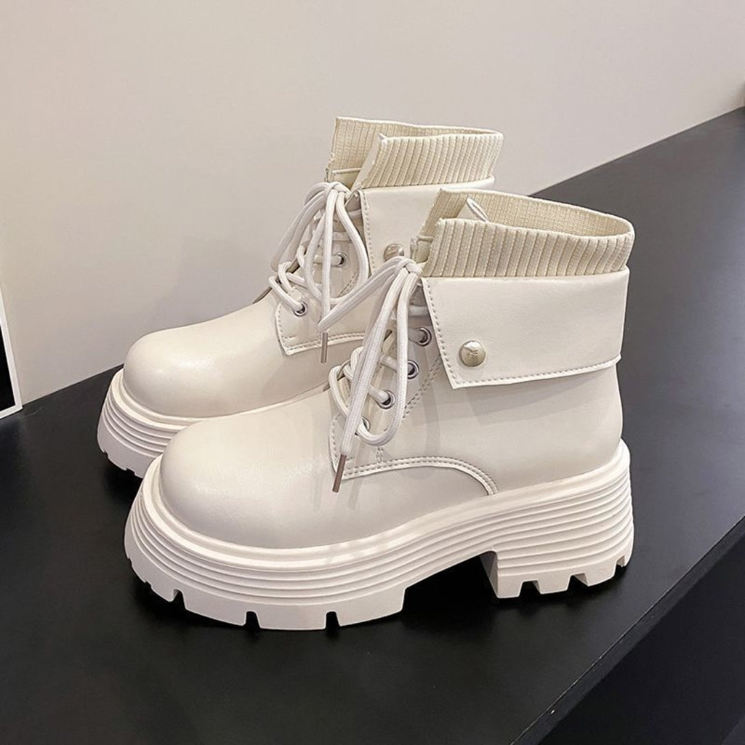 Versatile soft-Soled High-top Thick-soled GenuineLeather Ankle Boots