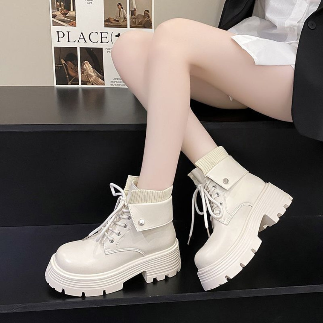 Versatile soft-Soled High-top Thick-soled GenuineLeather Ankle Boots